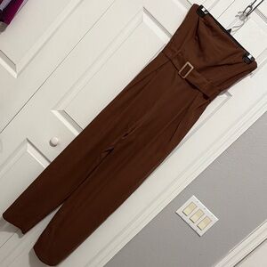 Monteau Chocolate Brown Belted Jumpsuit